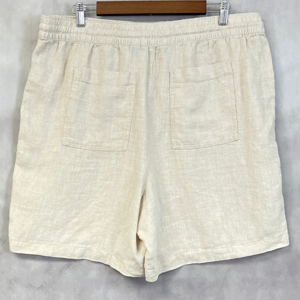 Lands End Linen High Rise Shorts Women Size Large Beige Neutral Minimal Coastal - Picture 3 of 13